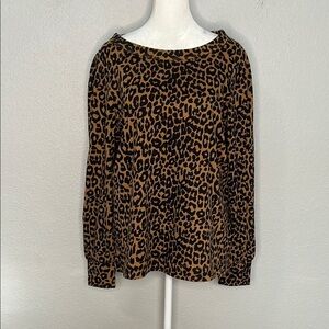Loft Puff Shoulder Leopard Top Size Medium
